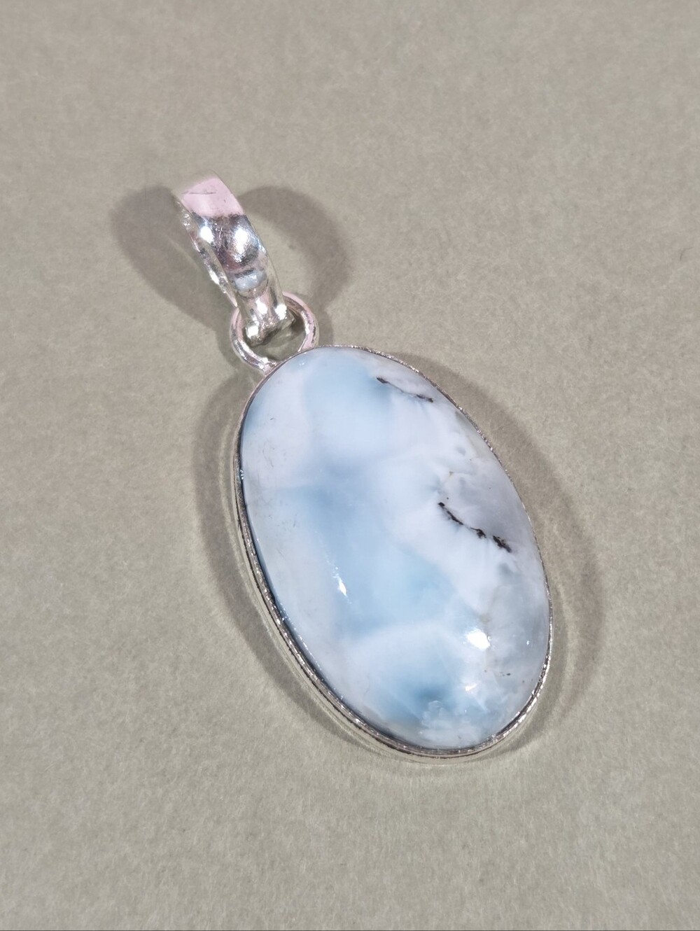 Gorgeous Natural Blue Larimar Bezeled Gemstone Oval Pendant/ 925 Silver Overlay